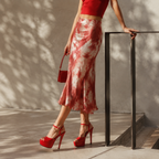 Red Patent Women's Open-Toe Microfiber Ankle-Strap Heeled Sandals lifestyle scene