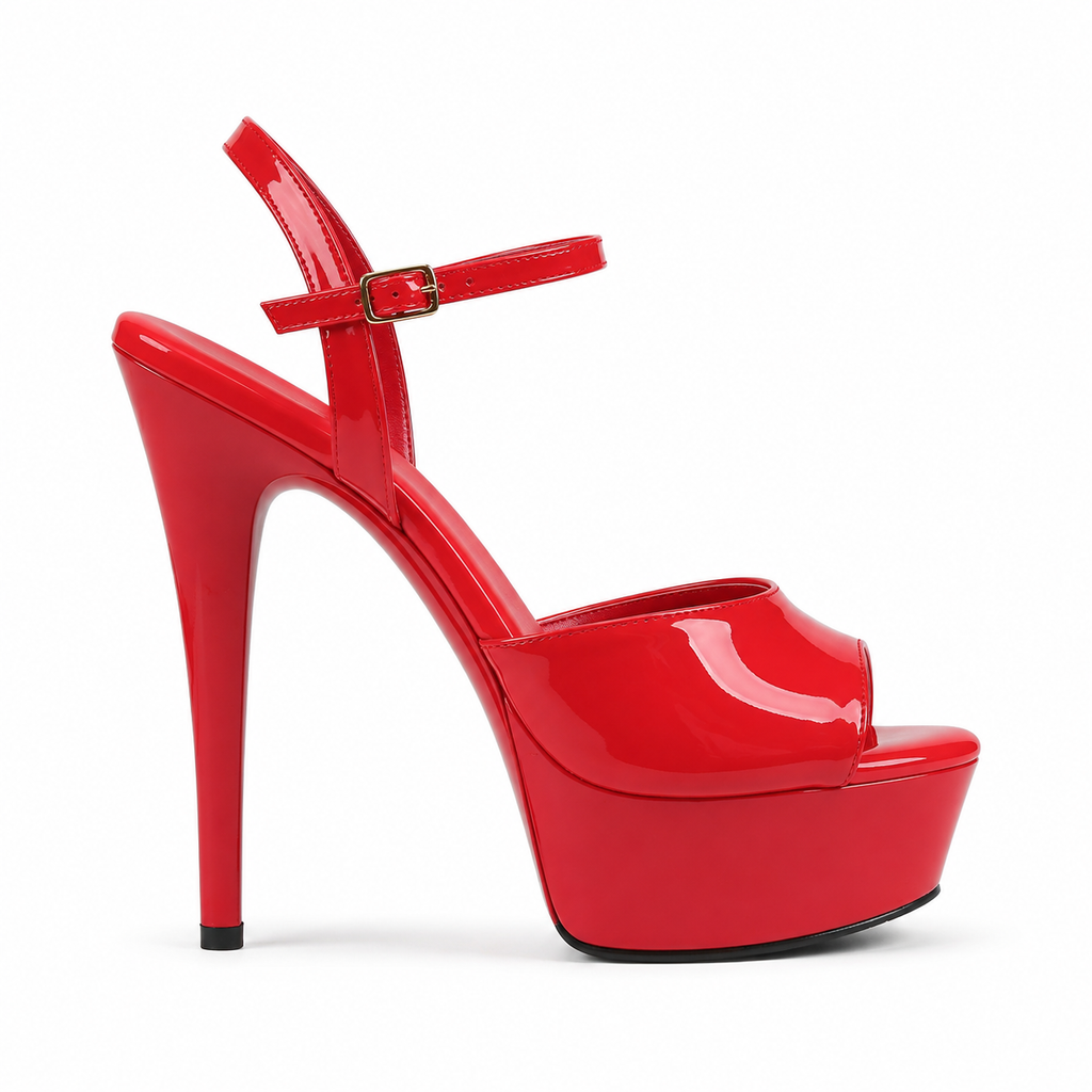 Red Patent Women's Open-Toe Microfiber Ankle-Strap Heeled Sandals side view