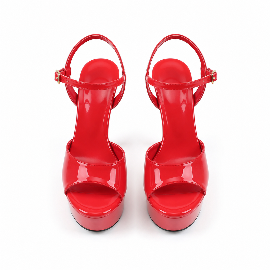 Red Patent Women's Open-Toe Microfiber Ankle-Strap Heeled Sandals top view