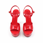Red Patent Women's Open-Toe Microfiber Ankle-Strap Heeled Sandals top view