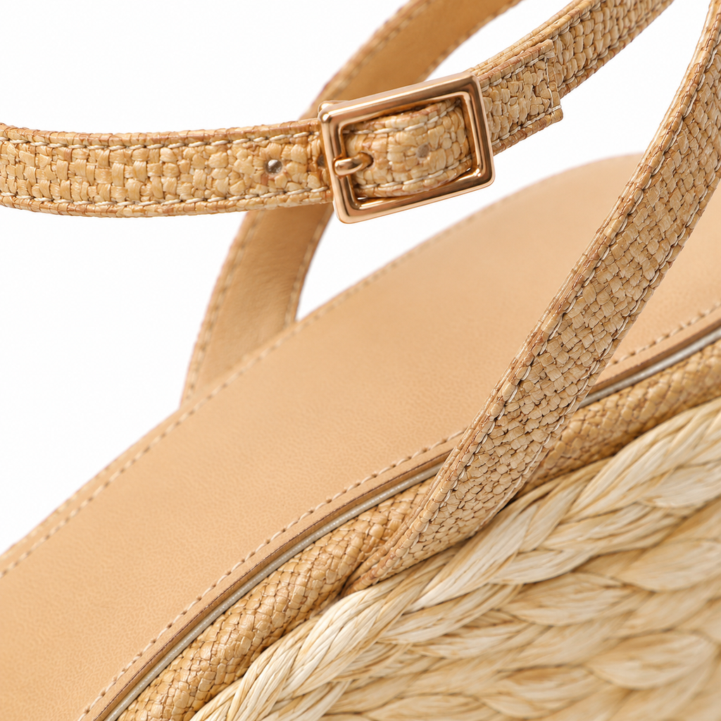 Naturalraffia Women's Open-Toe Wedge Microfiber Ankle-Strap Sandals close-up detail