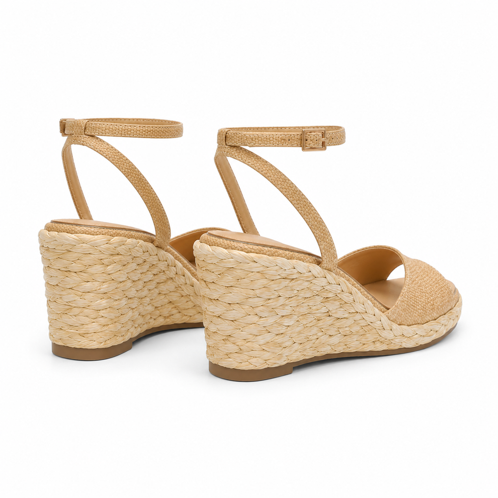Naturalraffia Women's Open-Toe Wedge Microfiber Ankle-Strap Sandals heel detail