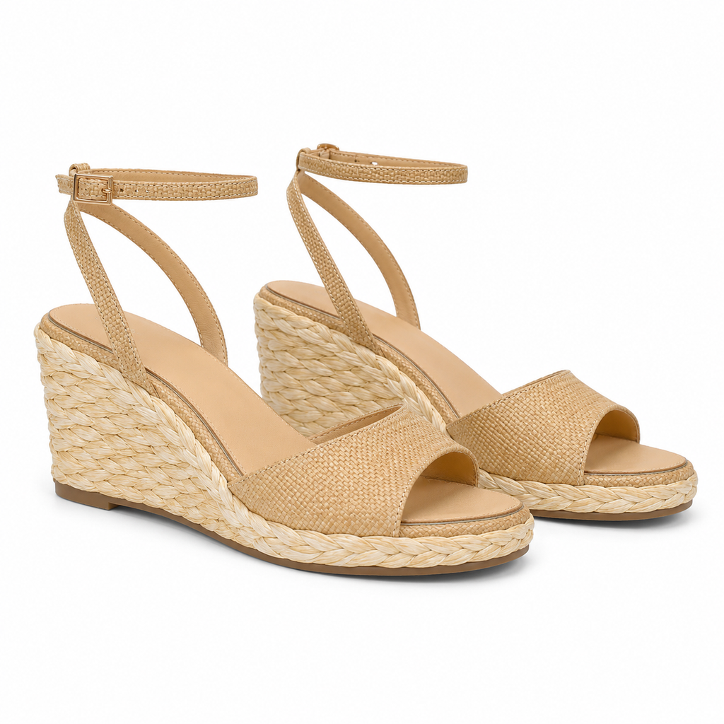 Naturalraffia Women's Open-Toe Wedge Microfiber Ankle-Strap Sandals
