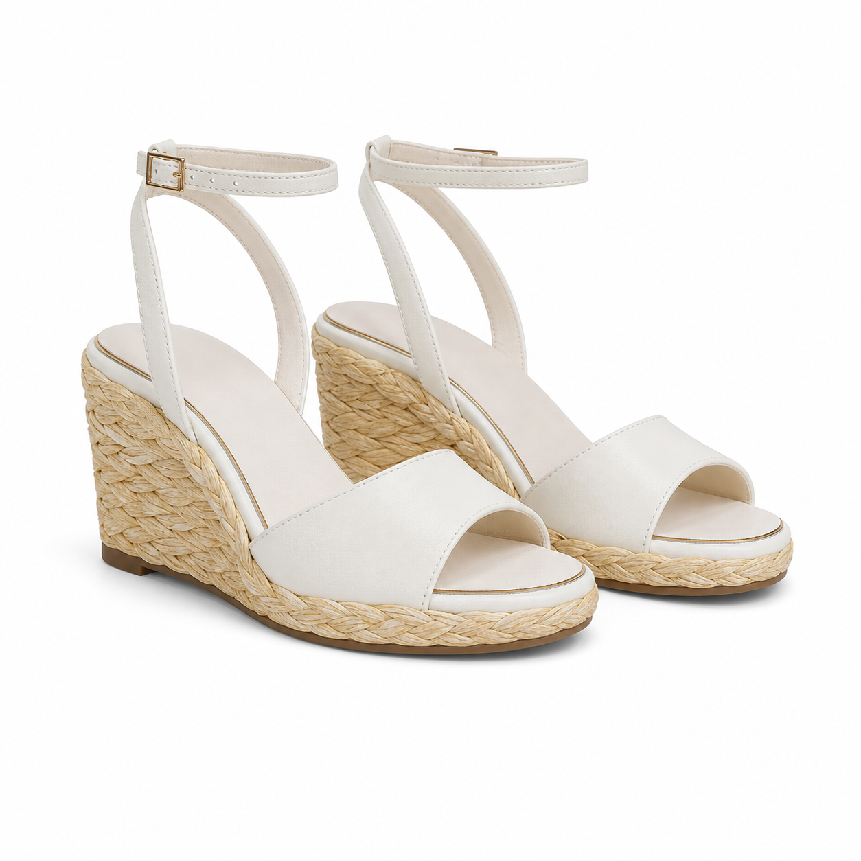 Cream Ivory Women's Open-Toe Wedge Microfiber Ankle-Strap Sandals