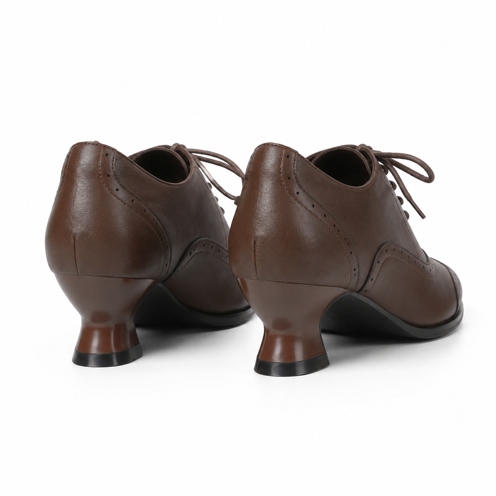 Rich Brown Women's Pointed-Toe Faux Leather Lace-Up Print Flats heel detail