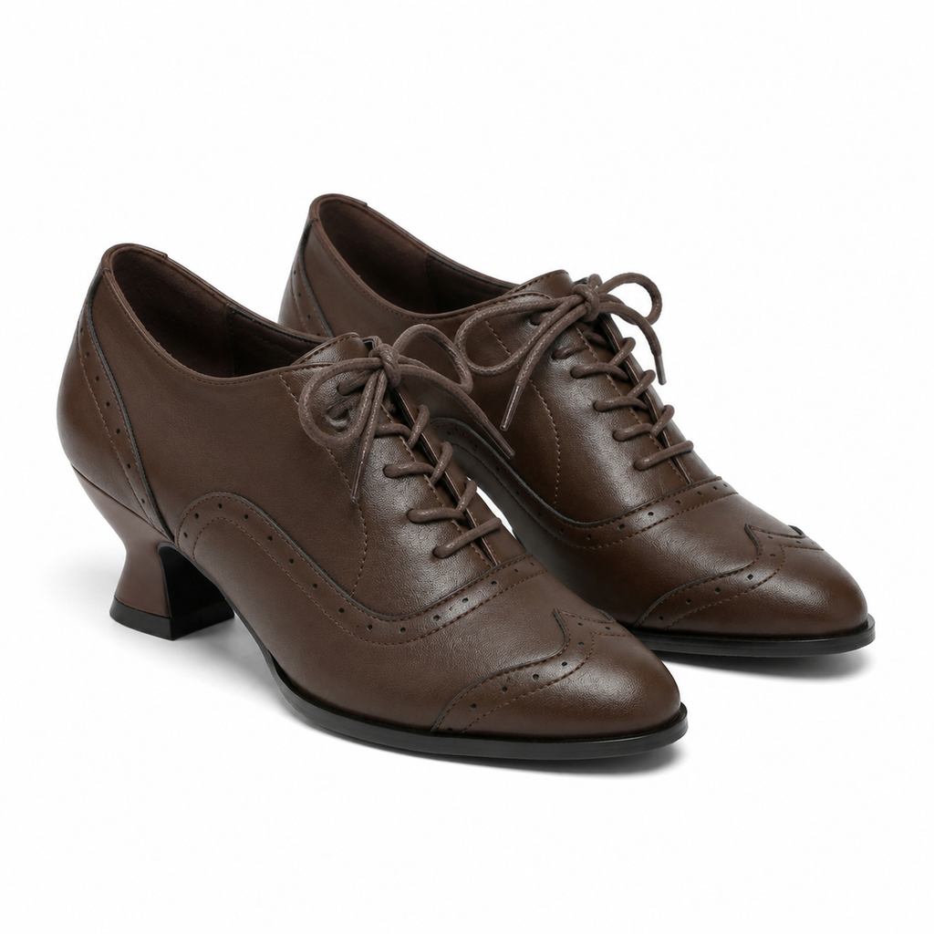 Rich Brown Women's Pointed-Toe Faux Leather Lace-Up Print Flats