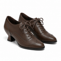 Rich Brown Women's Pointed-Toe Faux Leather Lace-Up Print Flats