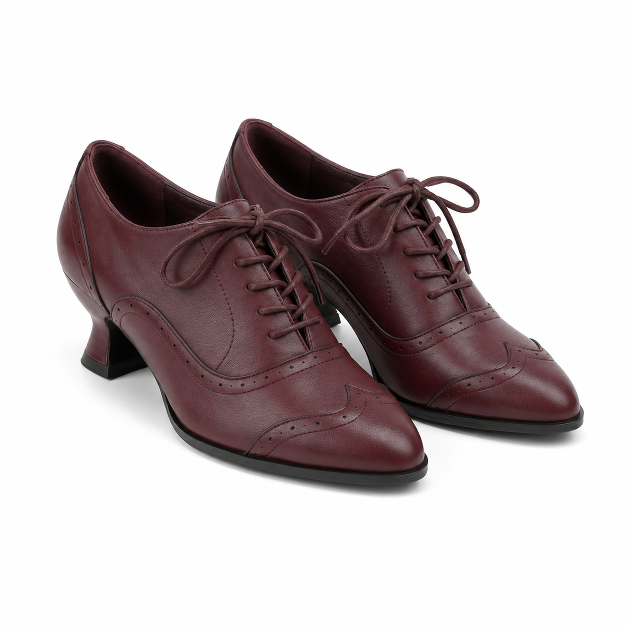 Deep Wine Women's Pointed-Toe Faux Leather Lace-Up Print Flats