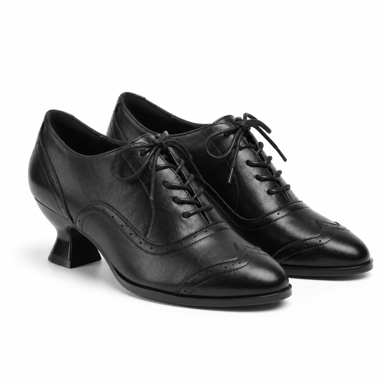 Deep Black Women's Pointed-Toe Faux Leather Lace-Up Print Flats