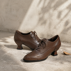Rich Brown Women's Pointed-Toe Faux Leather Lace-Up Print Flats styled scene