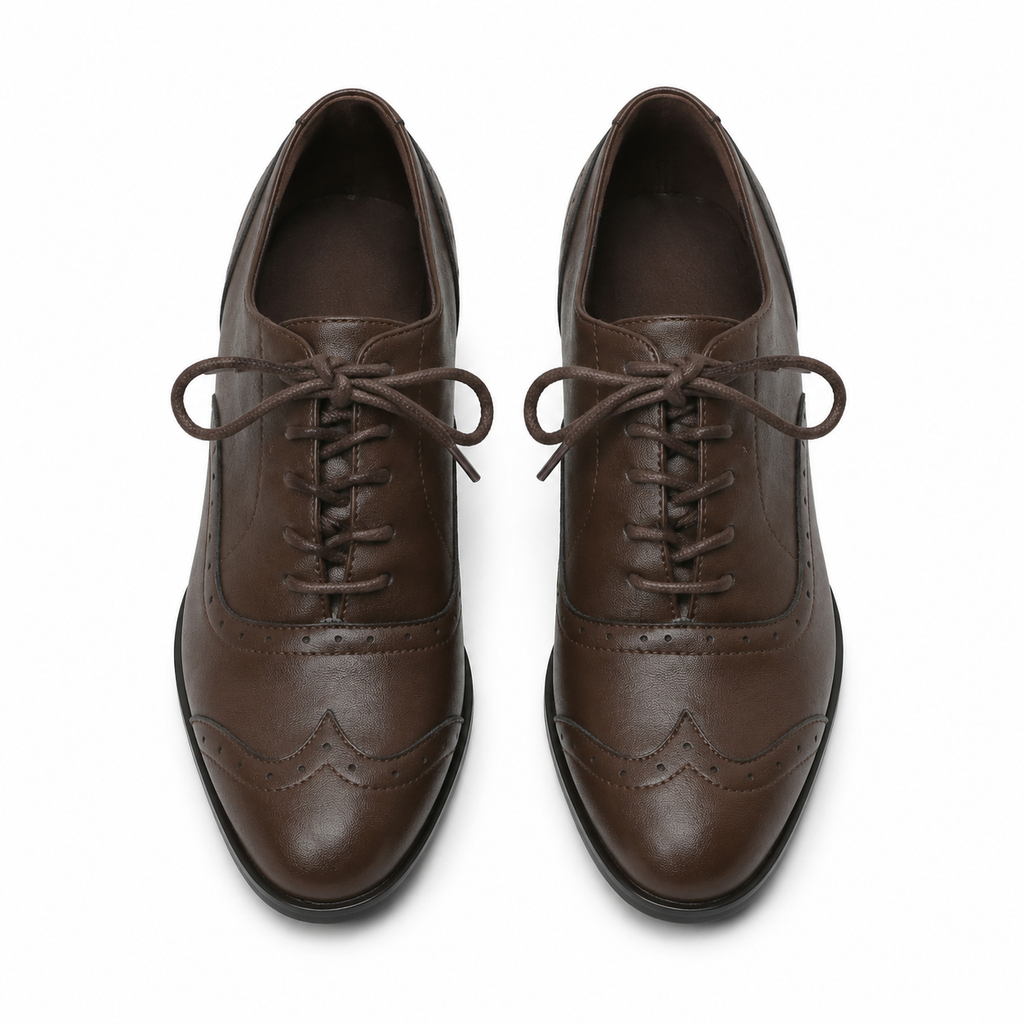 Rich Brown Women's Pointed-Toe Faux Leather Lace-Up Print Flats top view