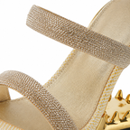 Warm Gold Women's Open-Toe Glitter Multi-Strap Slip-On Sandals close-up detail