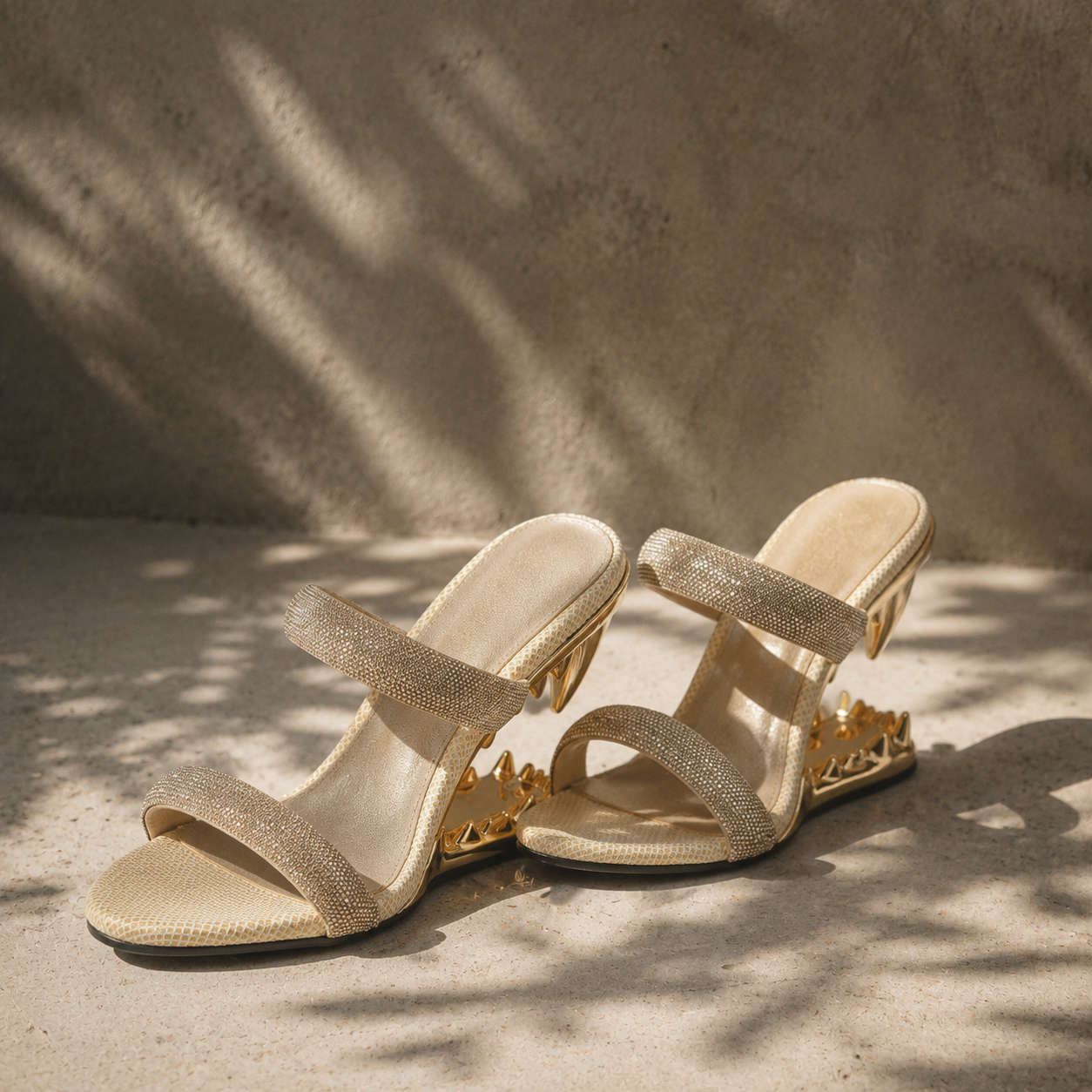 Warm Gold Women's Open-Toe Glitter Multi-Strap Slip-On Sandals styled scene