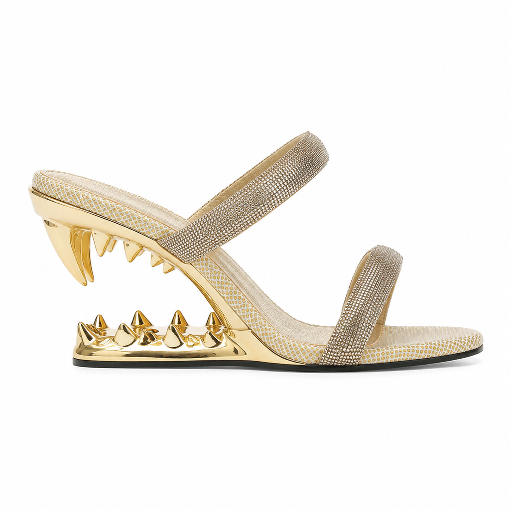 Warm Gold Women's Open-Toe Glitter Multi-Strap Slip-On Sandals side view