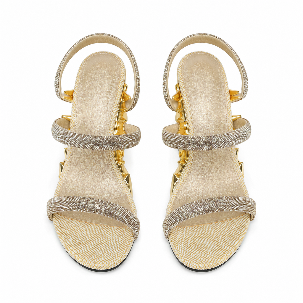 Warm Gold Women's Open-Toe Glitter Multi-Strap Slip-On Sandals top view