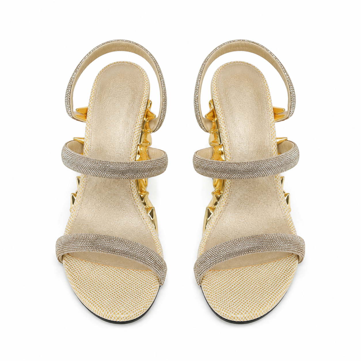 Warm Gold Women's Open-Toe Glitter Multi-Strap Slip-On Sandals top view