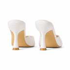 Cream Ivory Women's Open-Toe Mid-Heel Patent Leather Slip-On Heeled Sandals heel detail