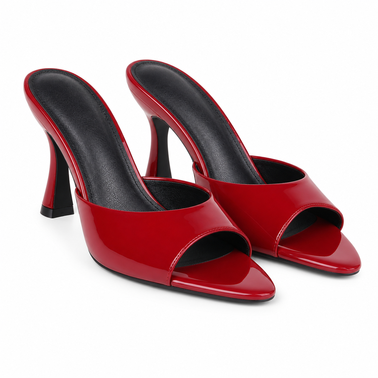 Deep Red Women's Open-Toe Mid-Heel Patent Leather Slip-On Heeled Sandals