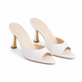Cream Ivory Women's Open-Toe Mid-Heel Patent Leather Slip-On Heeled Sandals