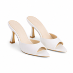 Cream Ivory Women's Open-Toe Mid-Heel Patent Leather Slip-On Heeled Sandals