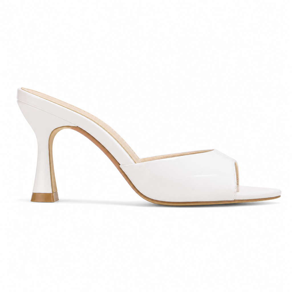 Cream Ivory Women's Open-Toe Mid-Heel Patent Leather Slip-On Heeled Sandals side view