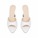 Cream Ivory Women's Open-Toe Mid-Heel Patent Leather Slip-On Heeled Sandals top view