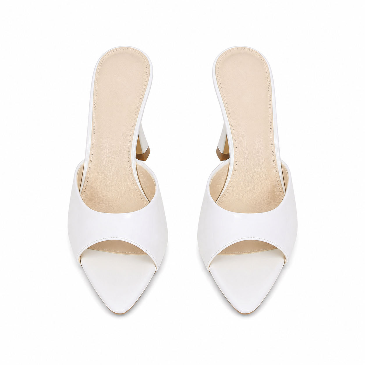 Cream Ivory Women's Open-Toe Mid-Heel Patent Leather Slip-On Heeled Sandals top view