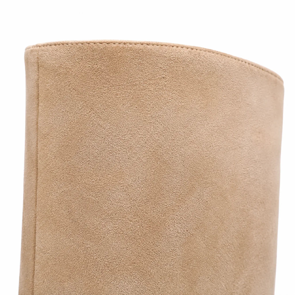 Apricot Suede Grado Sheepskin Stiletto Boots close-up detail