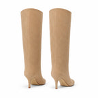Apricot Suede Grado Sheepskin Stiletto Boots heel detail