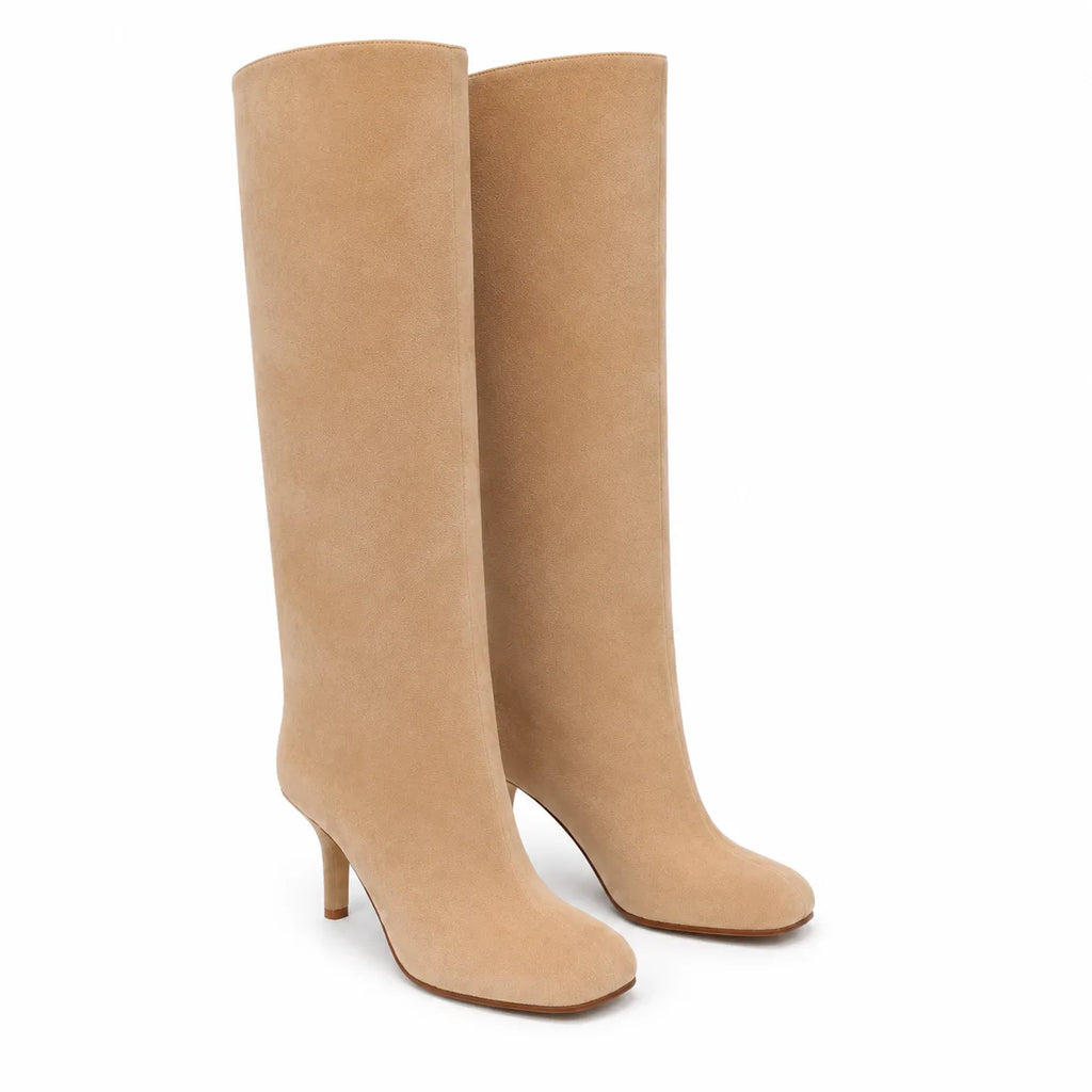 Apricot Suede Grado Sheepskin Stiletto Boots
