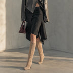 Apricot Suede Grado Sheepskin Stiletto Boots lifestyle scene