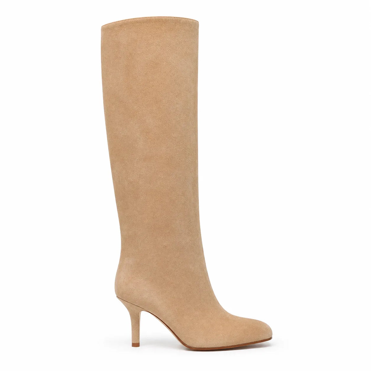 Apricot Suede Grado Sheepskin Stiletto Boots side view