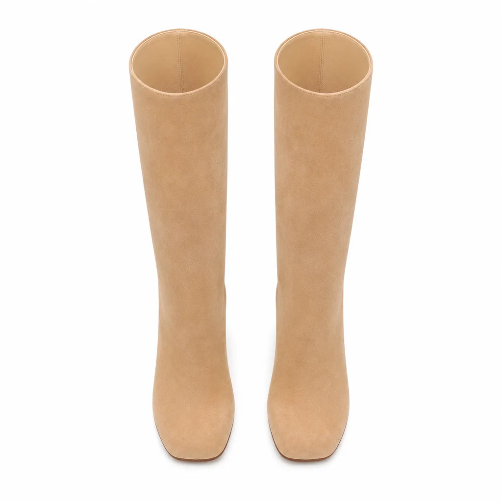 Apricot Suede Grado Sheepskin Stiletto Boots top view