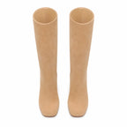 Apricot Suede Grado Sheepskin Stiletto Boots top view