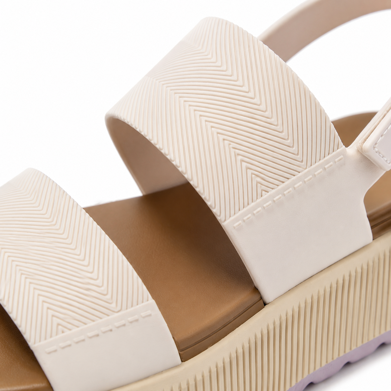 Soft Apricot Women's Open-Toe Synthetic Multi-Strap Hook-and-Loop Sandals close-up detail