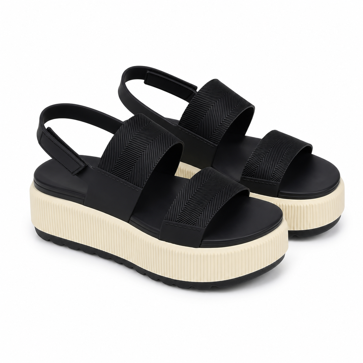 Deep Black Women's Open-Toe Synthetic Multi-Strap Hook-and-Loop Sandals
