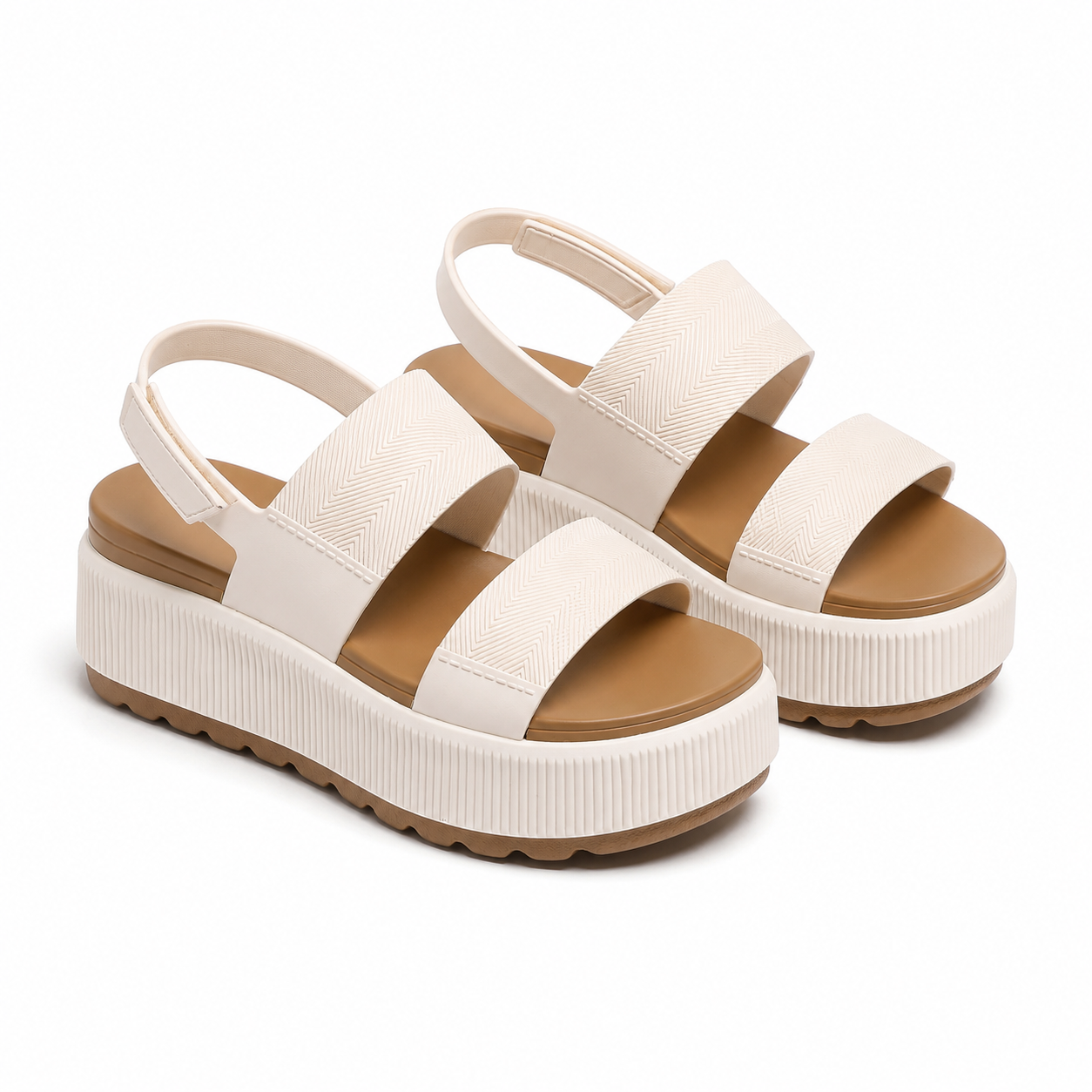 Warm Beige Women's Open-Toe Synthetic Multi-Strap Hook-and-Loop Sandals