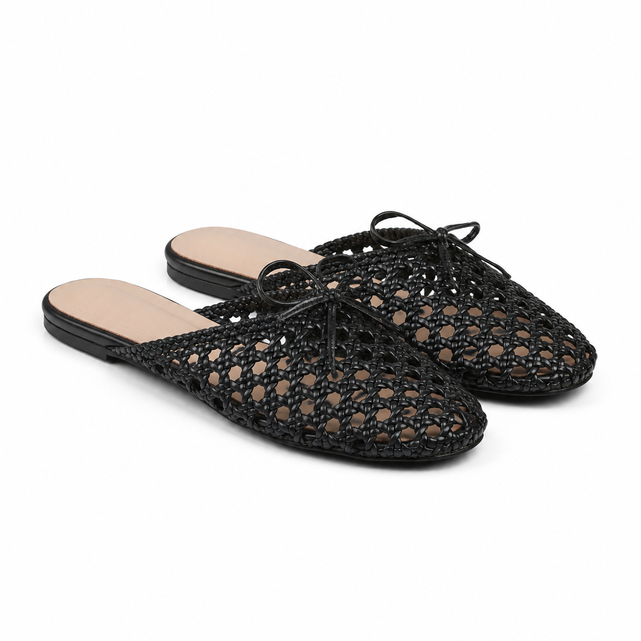 Deep Black Women's Round-Toe Microfiber Bow Slip-On Flat Mules