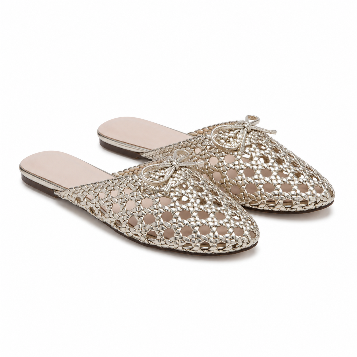 Warm Gold Women's Round-Toe Microfiber Bow Slip-On Flat Mules