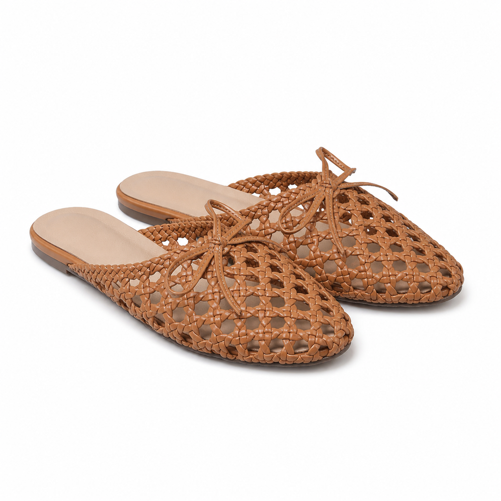 Rich Brown Women's Round-Toe Microfiber Bow Slip-On Flat Mules