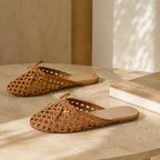 Rich Brown Women's Round-Toe Microfiber Bow Slip-On Flat Mules styled scene