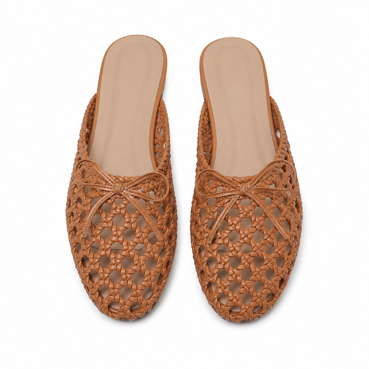 Rich Brown Women's Round-Toe Microfiber Bow Slip-On Flat Mules top view