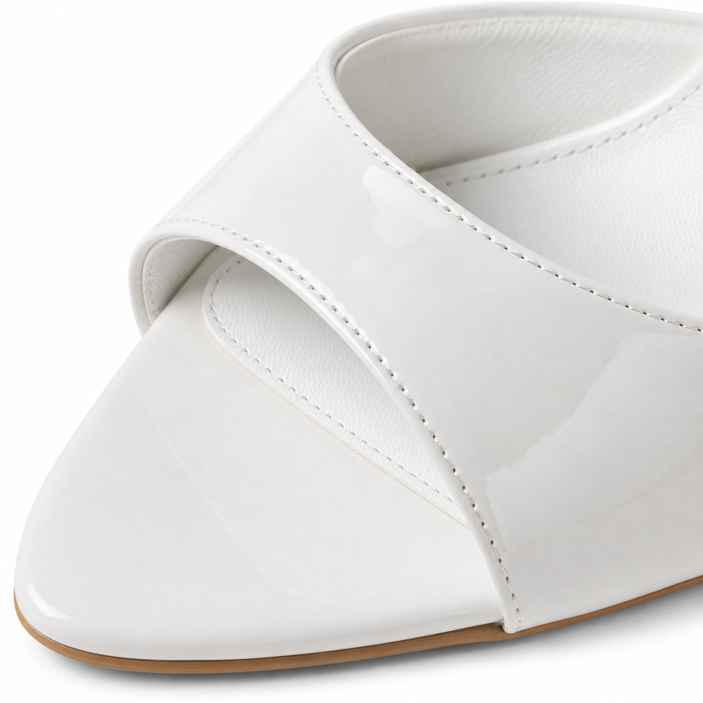 Cream Ivory Women's Open-Toe Thin-Heel Faux Leather Slip-On Sandals close-up detail