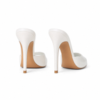 Cream Ivory Women's Open-Toe Thin-Heel Faux Leather Slip-On Sandals heel detail