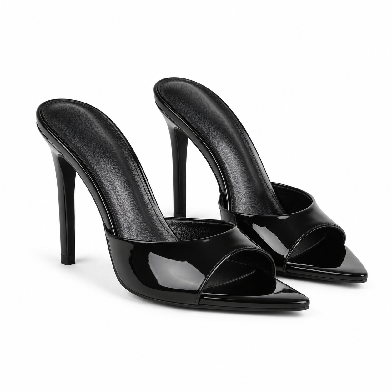 Deep Black Women's Open-Toe Thin-Heel Faux Leather Slip-On Sandals