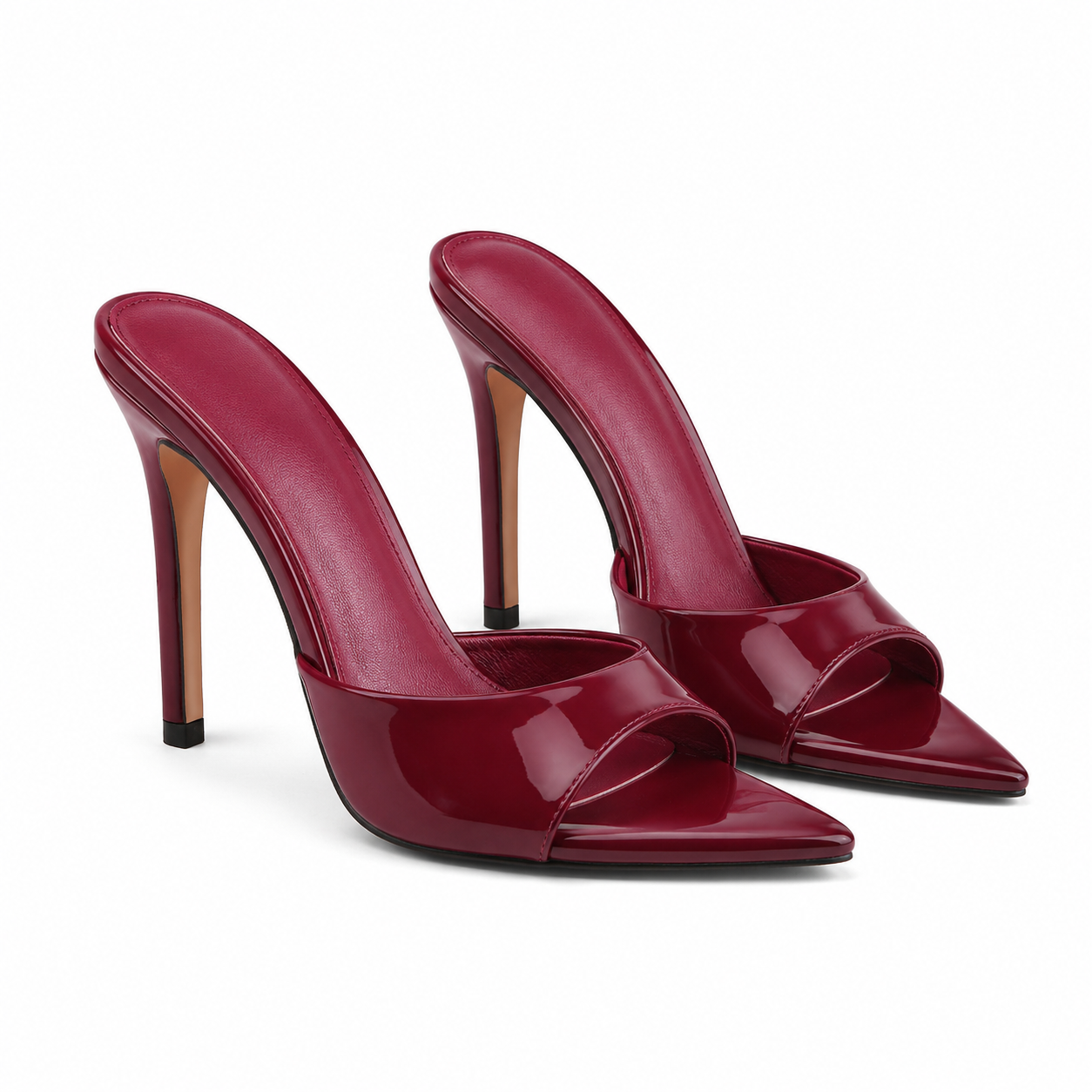 Deep Wine Women's Open-Toe Thin-Heel Faux Leather Slip-On Sandals