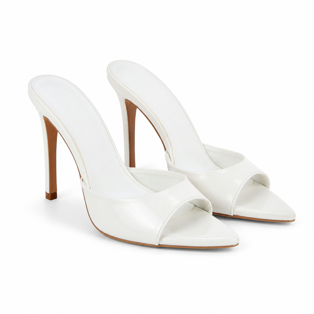 Cream Ivory Women's Open-Toe Thin-Heel Faux Leather Slip-On Sandals