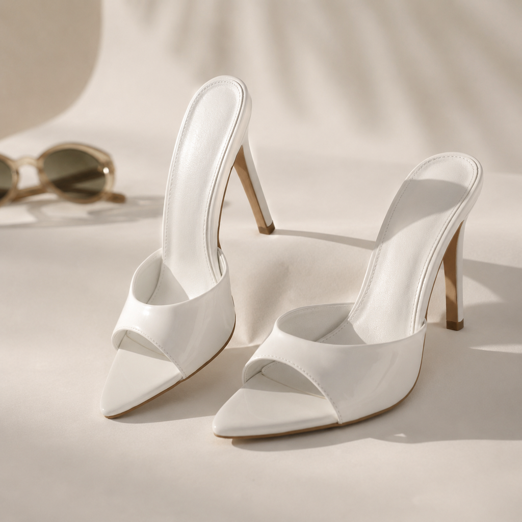 Cream Ivory Women's Open-Toe Thin-Heel Faux Leather Slip-On Sandals styled scene