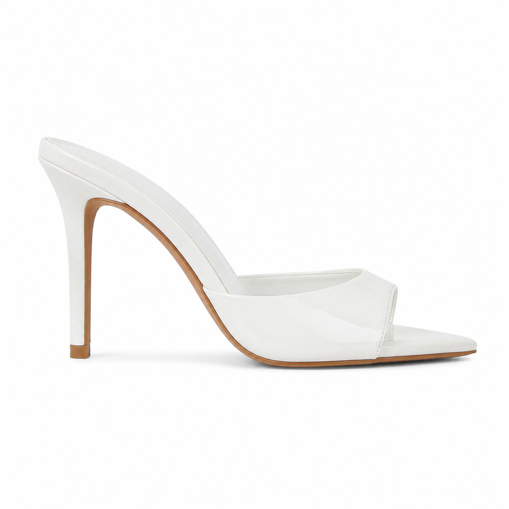 Cream Ivory Women's Open-Toe Thin-Heel Faux Leather Slip-On Sandals side view