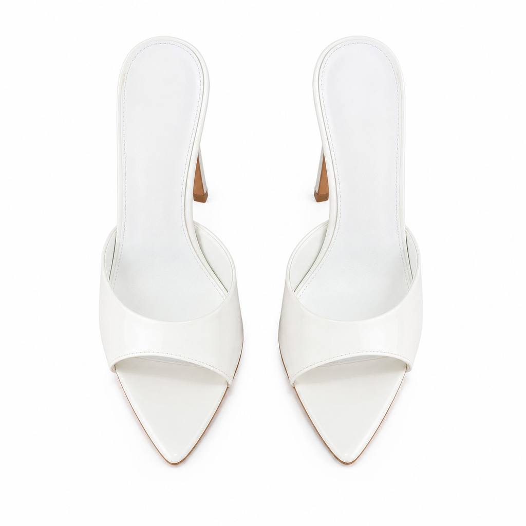 Cream Ivory Women's Open-Toe Thin-Heel Faux Leather Slip-On Sandals top view